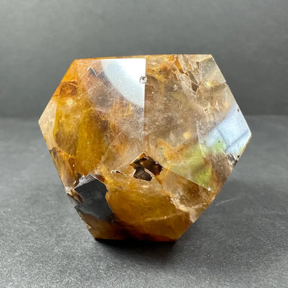 Stunning yellow hematoid quartz dodecahedron carving from Brazil