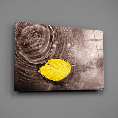Stunning yellow leaf canvas wall art with water droplets