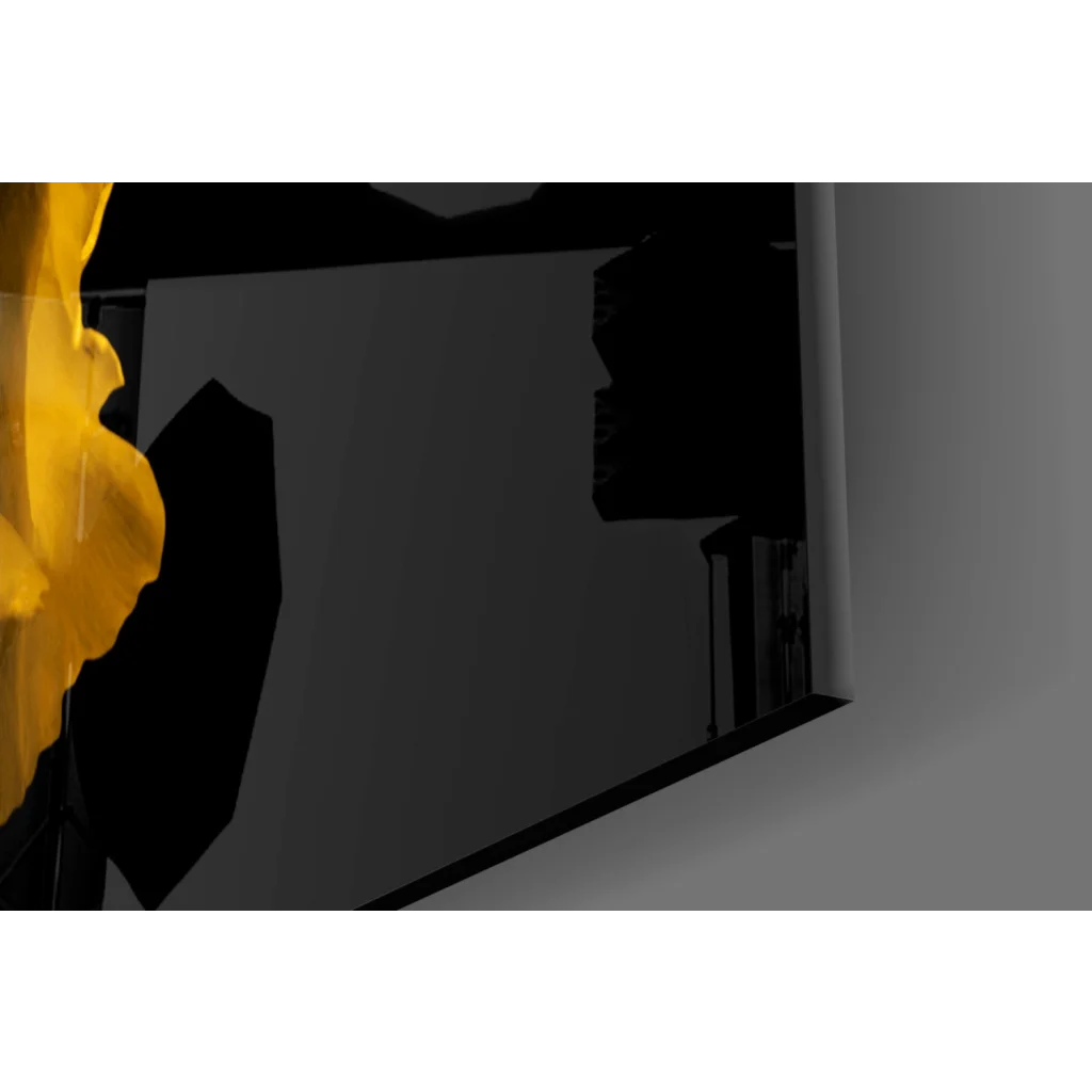Stunning yellow poppy glass wall art on bold black canvas