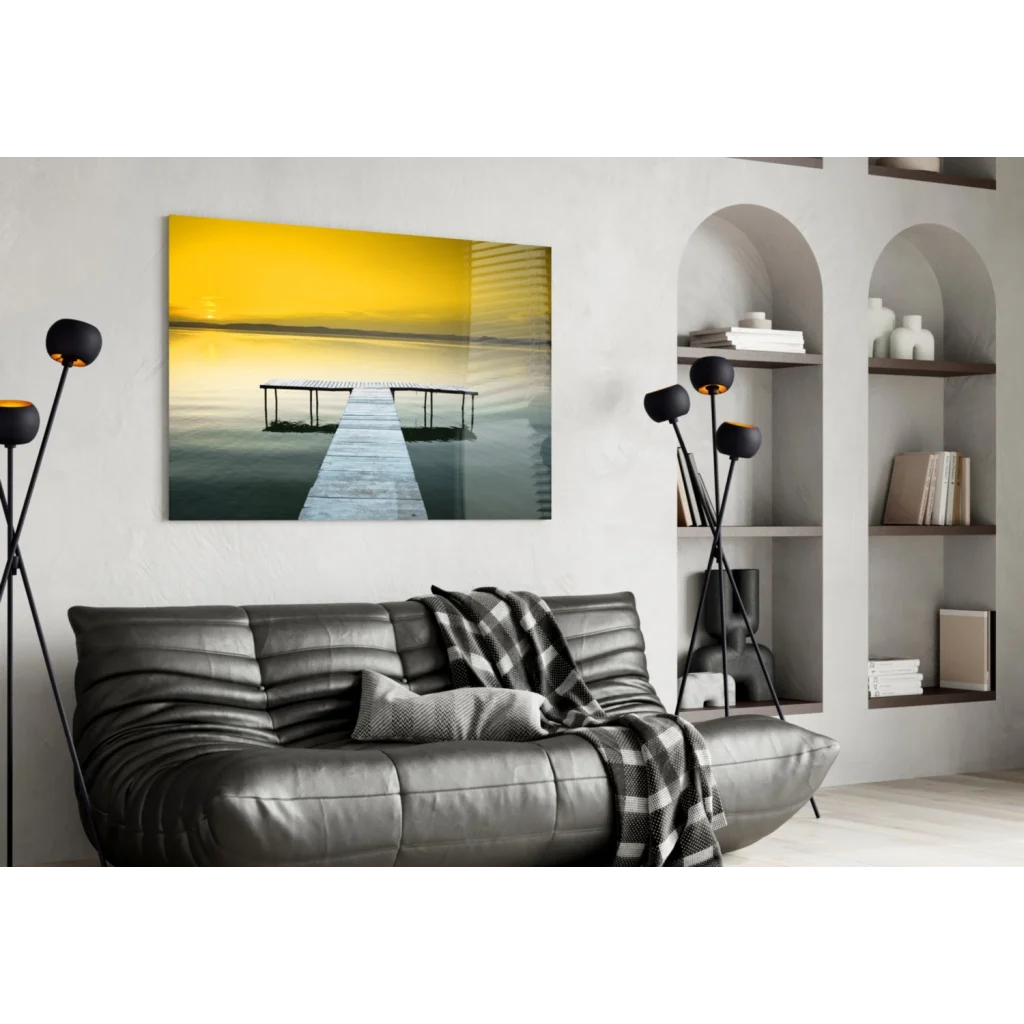 Modern yellow and gray pier glass wall art canvas