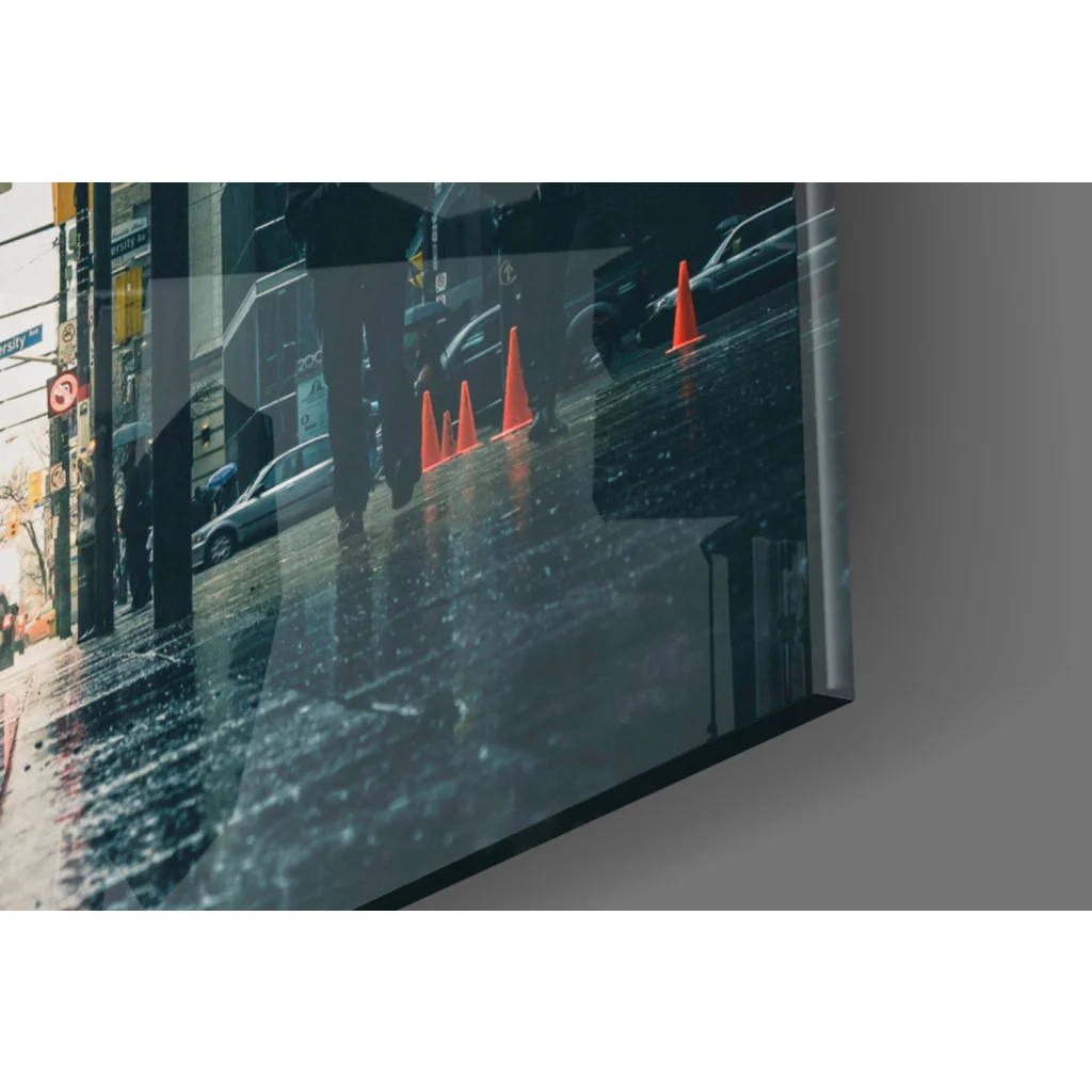 Stunning yellow NYC taxi cab glass wall art with Samsung QLED TV