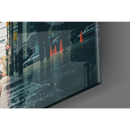 Stunning yellow NYC taxi cab glass wall art with Samsung QLED TV