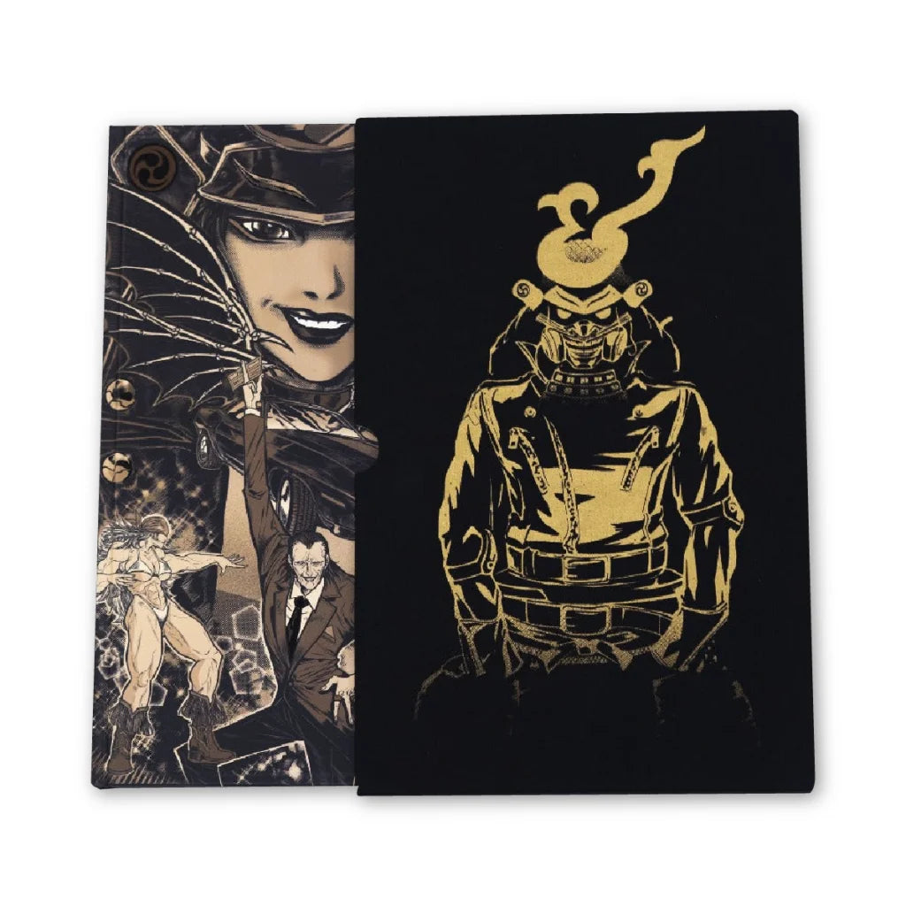 Black Sturgill Simpson deluxe notebook with gold foil samurai and characters by Jason Aaron and Takashi Okazaki