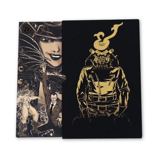 Black Sturgill Simpson deluxe notebook with gold foil samurai and characters by Jason Aaron and Takashi Okazaki
