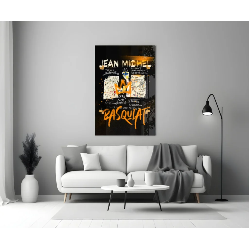 Basquiat Graffiti Canvas Wall Art in Bold Orange and Black | Modern Wall Art Decor | vintageantiquesgifts.com