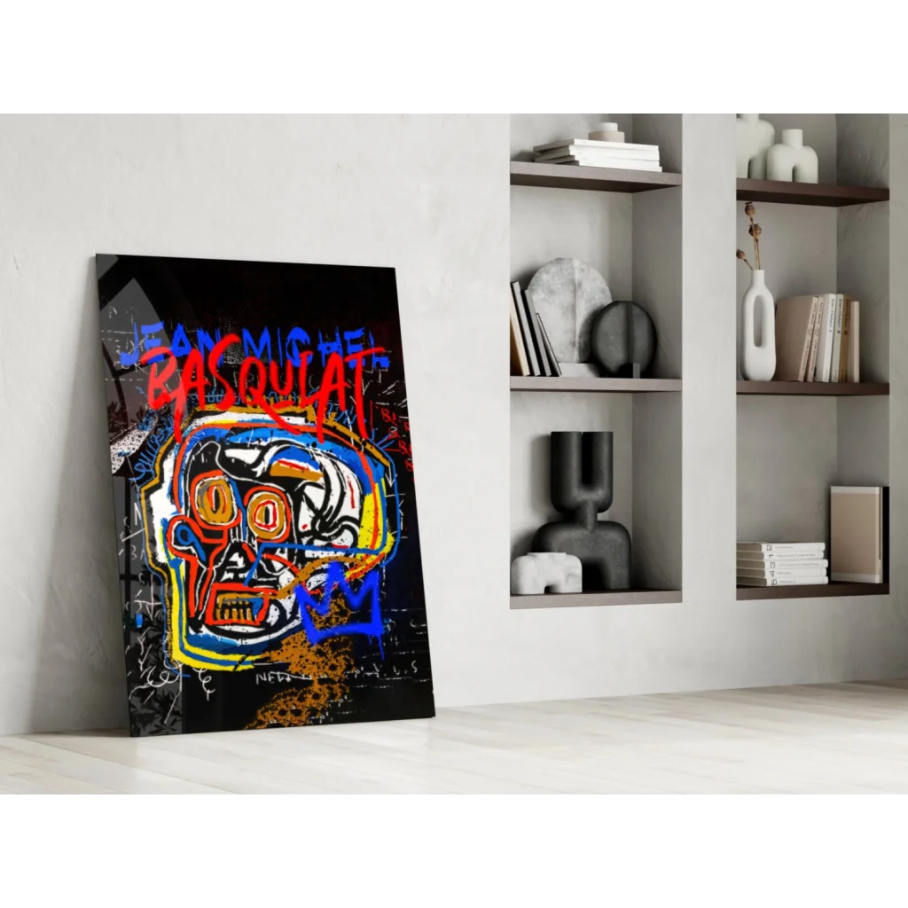 Vibrant graffiti skull canvas wall art with electric color pop