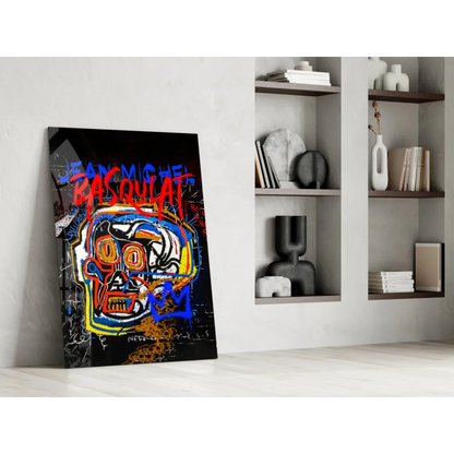 Vibrant graffiti skull canvas wall art with electric color pop