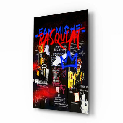 Basquiat Graffiti Glass Wall Art in Bold Red and Blue | Insigneart USA | vintageantiquesgifts.com