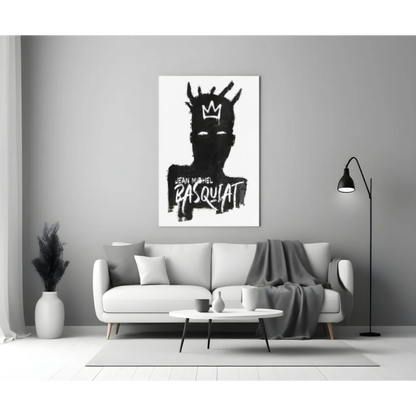 Basquiat Crown Glass Wall Art Black and White Canvas Print | Modern Wall Art Decor | vintageantiquesgifts.com
