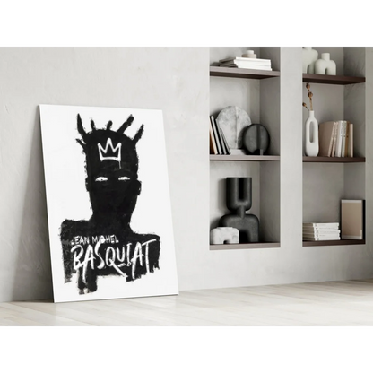 Basquiat Crown Glass Wall Art: Black and White Canvas Print