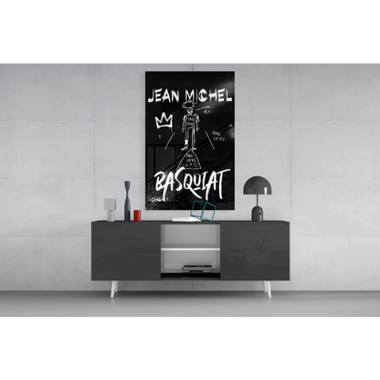 Basquiat graffiti style wall art print on black canvas