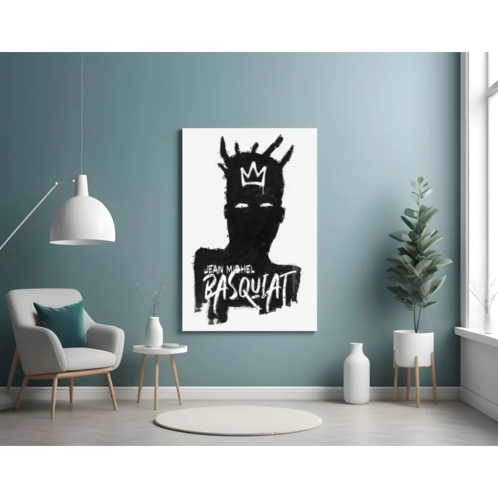 Basquiat Crown Glass Wall Art Black and White Canvas Print | Contemporary Home Wall Art | vintageantiquesgifts.com
