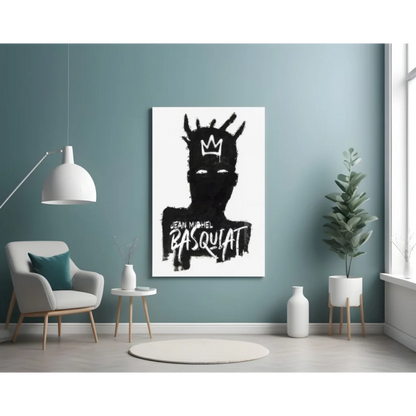 Basquiat Crown Glass Wall Art Black and White Canvas Print | Contemporary Home Wall Art | vintageantiquesgifts.com