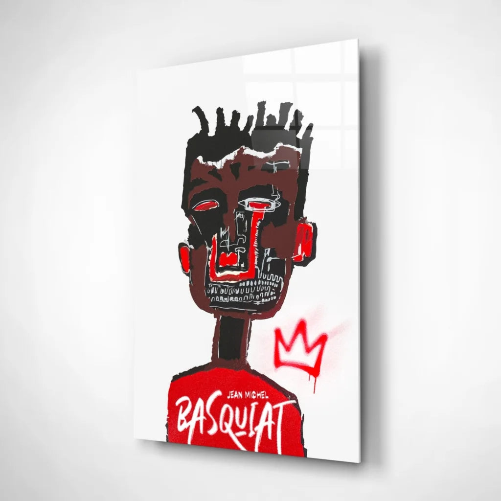 Basquiat Crown Graffiti Glass Wall Art Print | Insigneart USA | vintageantiquesgifts.com