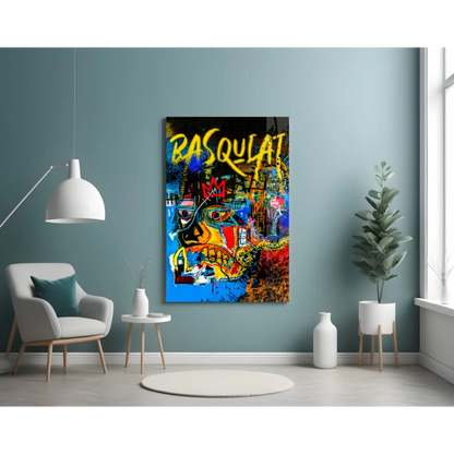 Basquiat style graffiti wall art canvas print with vibrant face