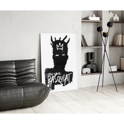 Basquiat crown black and white glass wall art canvas print
