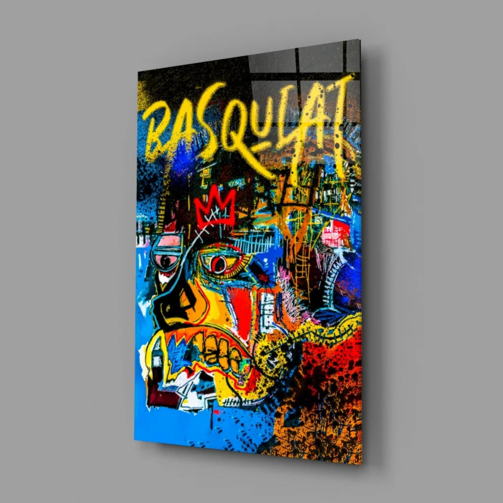 Vibrant Basquiat-style graffiti wall art canvas print with bold face
