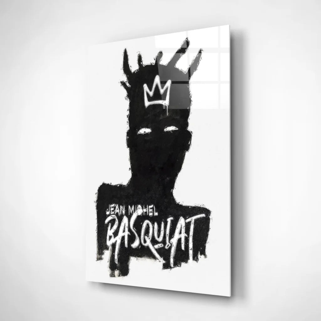 Basquiat Crown Glass Wall Art Black and White Canvas Print | Insigneart USA | vintageantiquesgifts.com