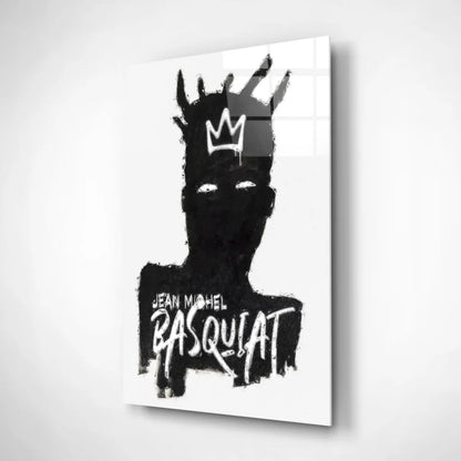 Basquiat Crown Glass Wall Art Black and White Canvas Print | Insigneart USA | vintageantiquesgifts.com