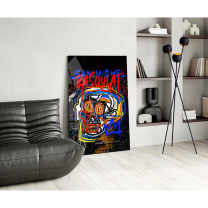 Vibrant graffiti skull canvas wall art with electric color pop