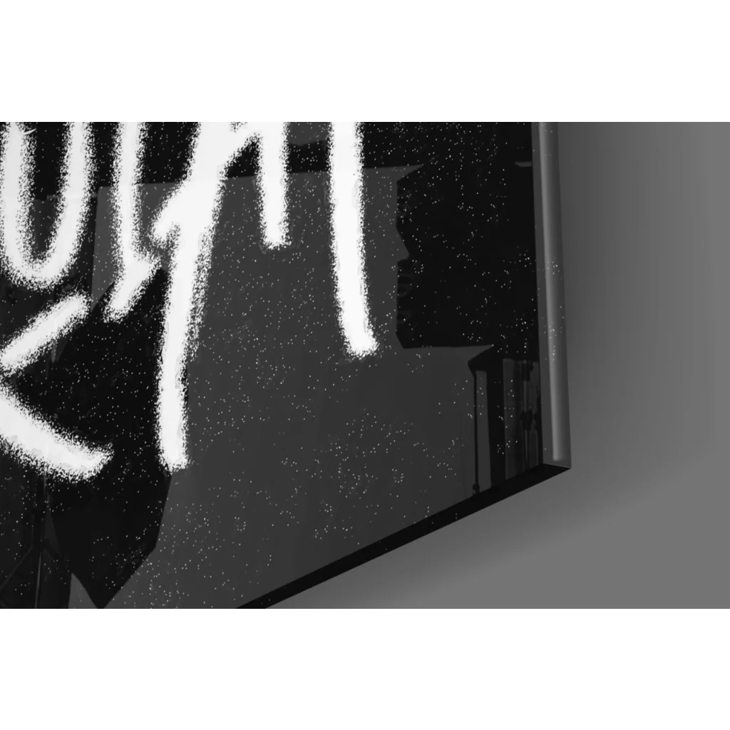 Basquiat graffiti style glass wall art with black-framed digital display
