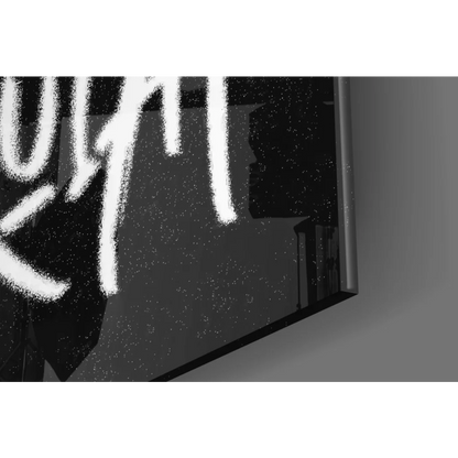 Basquiat graffiti style glass wall art with black-framed digital display