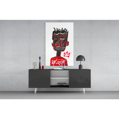 Basquiat Crown Graffiti glass wall art print on canvas above console