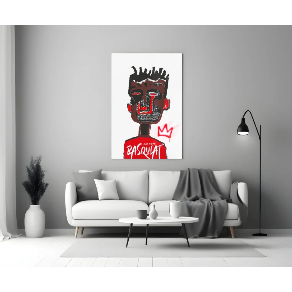 Basquiat Crown Graffiti Glass Wall Art Print | Modern Wall Art Decor | vintageantiquesgifts.com