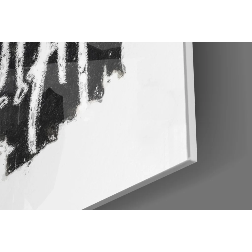 Basquiat Crown black and white glass wall art with bold brushstrokes