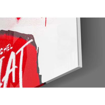 Bold red Chel graffiti on Basquiat Crown glass wall art print