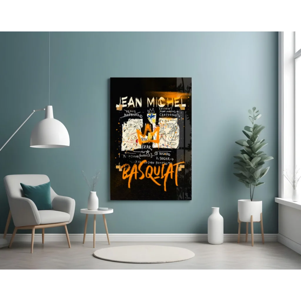 Basquiat Graffiti Canvas Wall Art in Bold Orange and Black | Contemporary Home Wall Art | vintageantiquesgifts.com