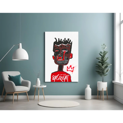 Basquiat Crown Graffiti Glass Wall Art Print | Contemporary Home Wall Art | vintageantiquesgifts.com