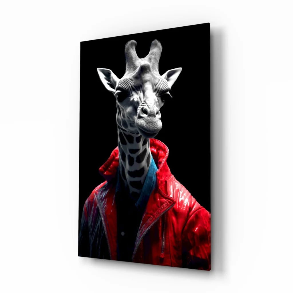 Dapper Giraffe Canvas Wall Art in Bold Red Jacket | Insigneart USA | vintageantiquesgifts.com