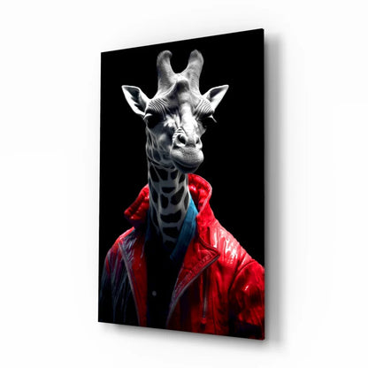 Dapper Giraffe Canvas Wall Art in Bold Red Jacket | Insigneart USA | vintageantiquesgifts.com