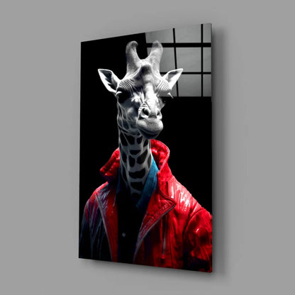 Dapper Giraffe Canvas Wall Art in Bold Red Jacket | Glass Wall Art Print | vintageantiquesgifts.com