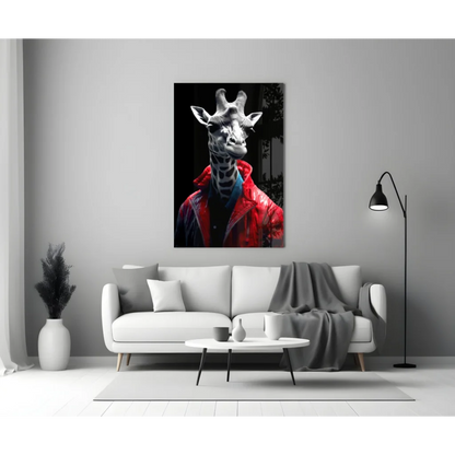 Dapper Giraffe Canvas Wall Art in Bold Red Jacket | Modern Wall Art Decor | vintageantiquesgifts.com