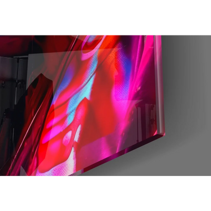 Vibrant neon graffiti portrait glass wall art with reflective sunglasses