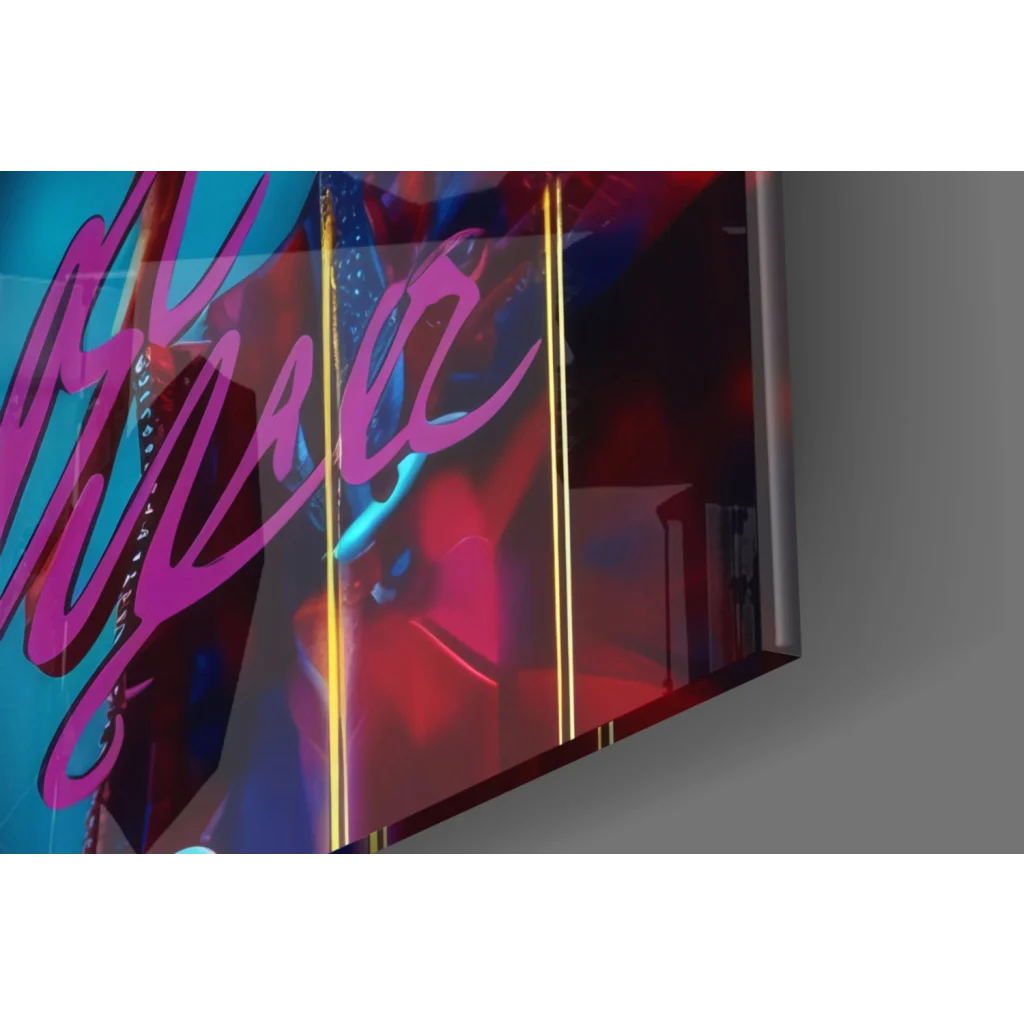 Vibrant neon pink graffiti woman glass wall art canvas print