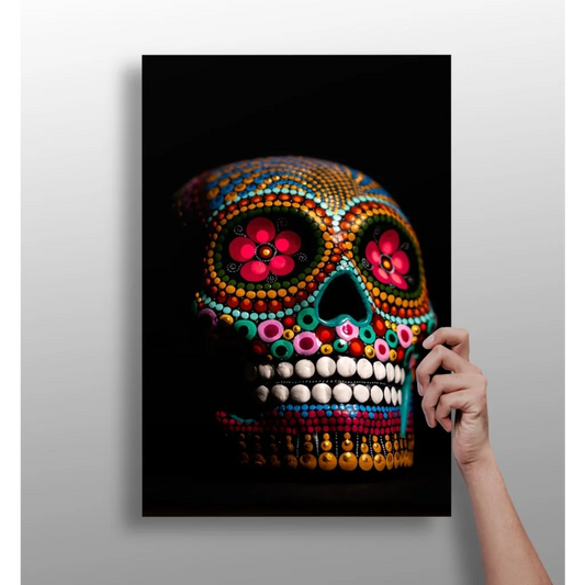 Vibrant beaded sugar skull on insigne aluminum print