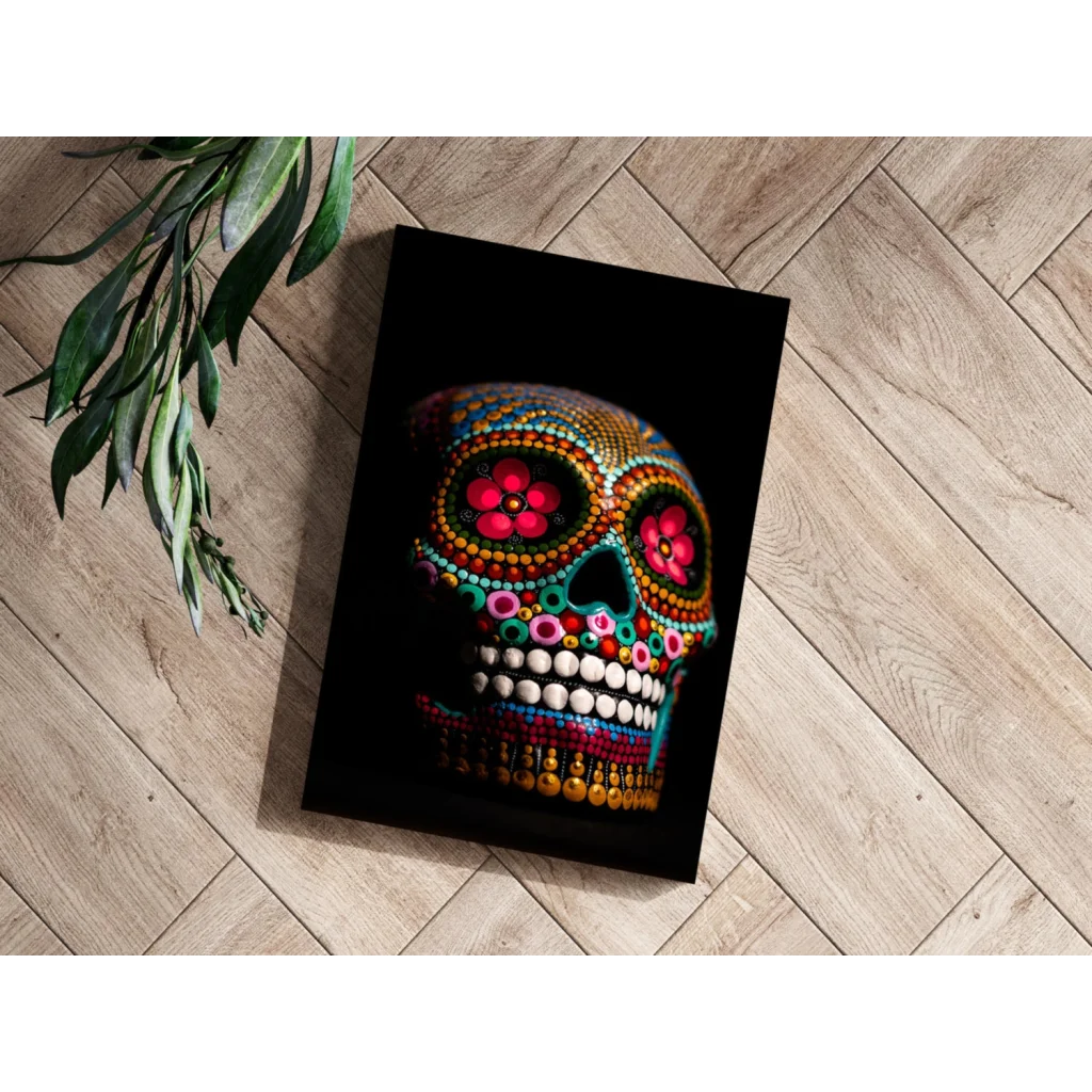 Vibrant beaded sugar skull on insigne aluminum print