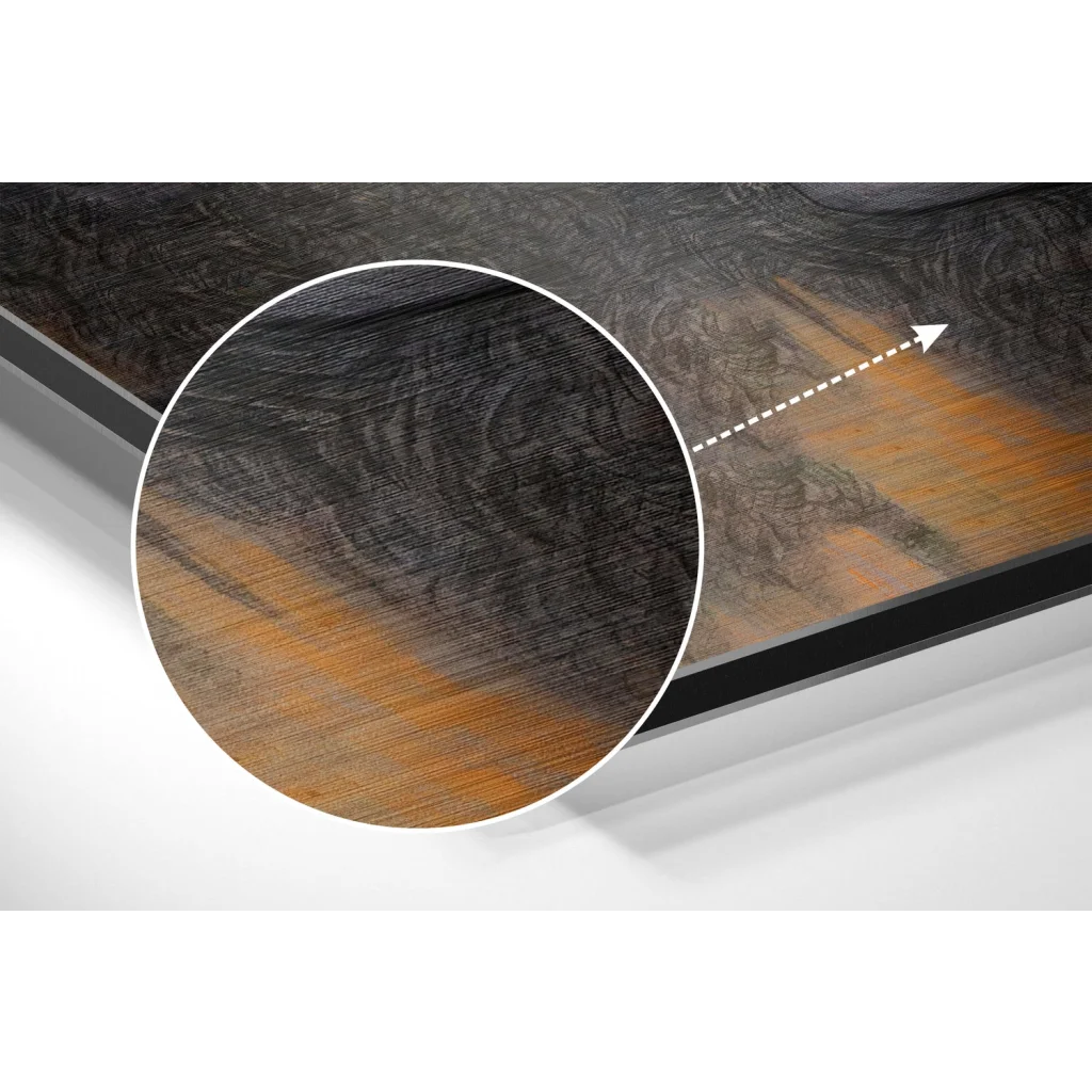 glass wall art Sleek black-brown gradient wood-grain on brushed aluminium dibond art print