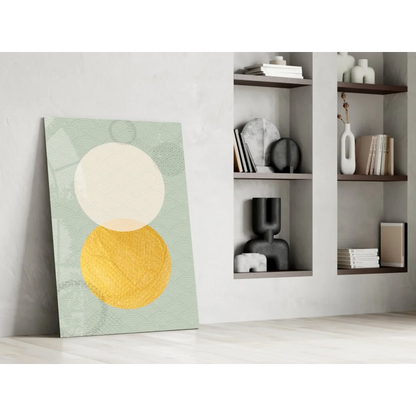 Modern gold circle mint green abstract glass wall art canvas