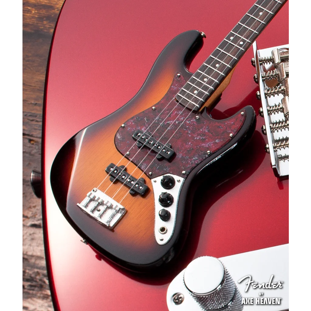 Sunburst Fender Jazz Bass Mini with adjustable A-frame stand