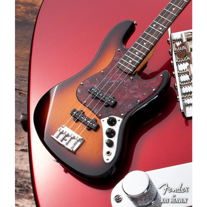 Sunburst Fender Jazz Bass Mini with adjustable A-frame stand