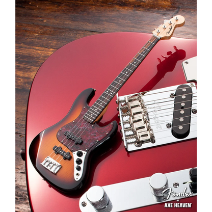 Sunburst Fender Jazz Bass Mini replica with adjustable A-Frame stand