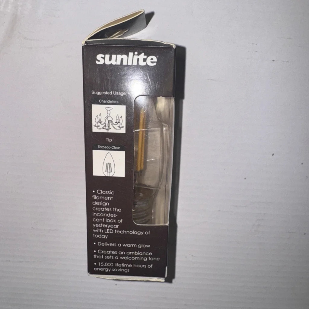 Sunlite chandelier 5W LED bulb with classic filament design, warm glow