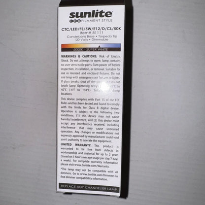 Sunlite chandelier 5 watt 120v LED bulb 650 lumens candelabra torpedo