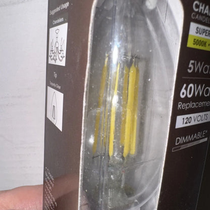 Sunlite chandelier 5 watt 120v LED bulb with clear glass yellow filament