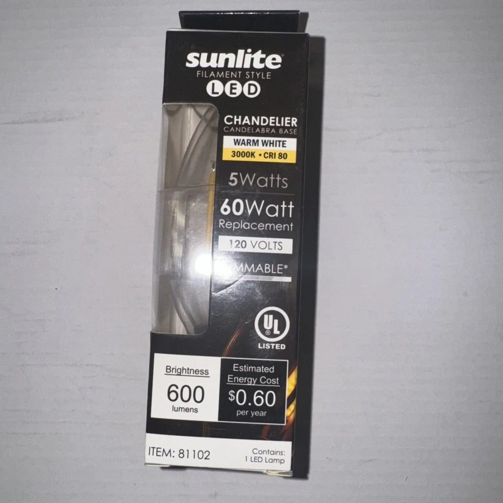 Sunlite LED bulb 5W 600 lumens warm white filament chandelier lamp