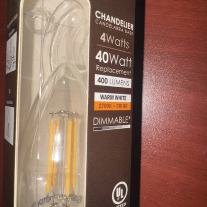 Sunlite LED filament chandelier bulb 4W=40W clear dimmable 2700K